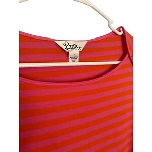 Lilly Pulitzer Womens Top L Pink Orange Striped 3/4 Sleeve Boat Neck Buttons